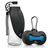 Innoshopp Dog Water Bottle - Portable Travel Dog Water Dispenser Including Carabiner & Waste Bag Dispenser - Leak Proof & BPA Free Dogs Drinking Bottle for Walking, Hiking & Travel(Black)