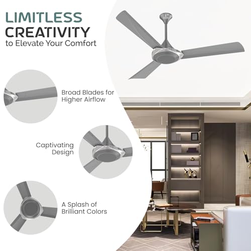 Image of Polycab Superb Neo Star Rated, 1200mm Ceiling Fan For Home | High Speed & Air Delivery | Saves Up To 33% Electricity, Rust-Proof Blades, 52 Watt, 2 years warranty【Cool Grey Silver】