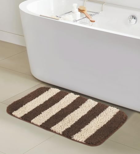 Image of Obsessions Ultra-Absorbent Quick-Dry Bath Mat | 1400 GSM Polyester | Soft, Non-Slip & Fast-Drying Bathroom Rug for Safety & Comfort | 50 x 70 cm | Chocolate and Light Beige