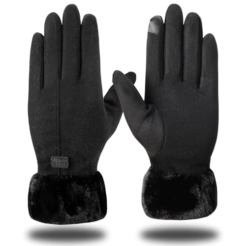 قفازات شتوية للنساء من ازوني، قفازات دافئة لشاشات اللمس ومقاومة للرياح ومرنة ومناسبة للرسائل النصية للنساء، اسود، مقاس واحد
