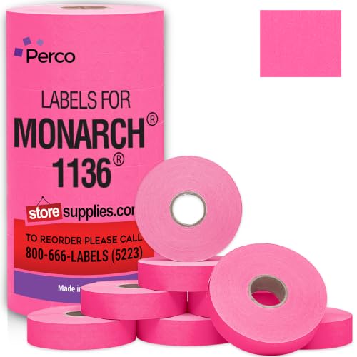 Pricing Labels for Monarch 1136 Fluorescent Pink - 14,000 Labels w/ 8 Rolls Value Pack, 1 Sleeve - Made in USA