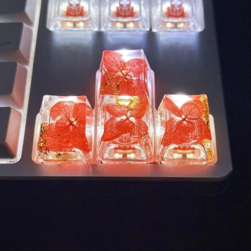 Keycaps artisanaux en résine époxy et fleurs séchées pour clavier mécanique