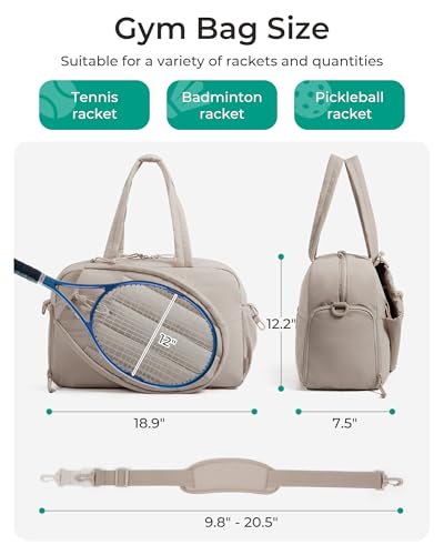 image for BAGSMART Gym Bag for Women, Tennis Bag Holds 2 Rackets with Shoe Compa