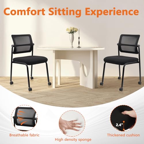 Image of CLATINA Stacking Armless Office Chair with Wheels, Stackable Mesh Guest Reception Desk Chairs with Adjustable Backrest for Waiting Room Conference Lobby Side School, Black, 1 Pack
