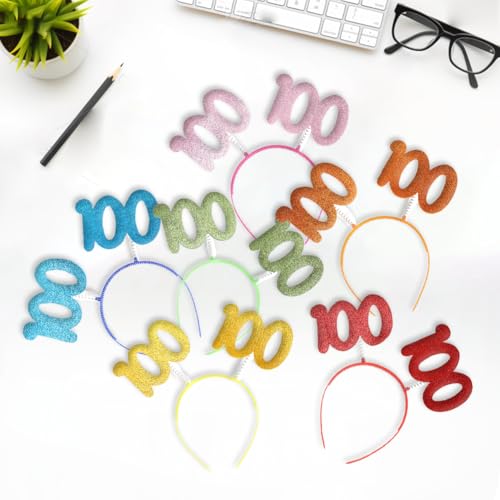 image for Umibow 12 Pcs 100 Days of School Headbands Glittery 100th Day of Schoo