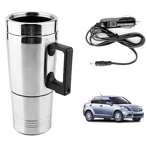 Image of Oshotto 12V Stainless Steel Car Heating Kettle /Mug, Travel Friendly electric Tea /Coffee maker Compatible with Maruti Suzuki Swift Dzire 2008-2011 (300ml)