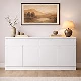CUPYUOOU Modern Sideboard Buffet Cabinet with 2 Drawers & 4 Doors, 63' Credenza Storage Cabinet for Dining Room Kitchen Living Room Entryway, Easy-Clean Finish, Anti-Tip (White)