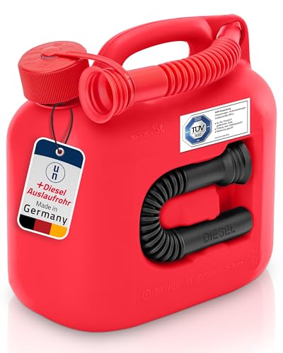 hünersdorff Kraftstoff-Kanister 800500 PREMIUM 5l für Benzin Diesel und andere Gefahrgüter UN-Zulassung made in Germany TÜV-geprüfter Produktion rot
