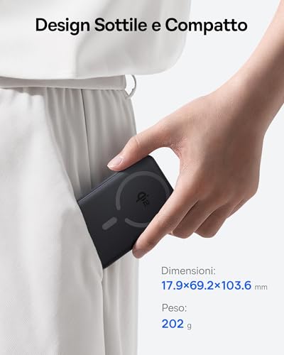 Baseus EnerFill Qi2 MagSafe Power Bank 10000mAh, PD 22,5W USB-C Uscita, 15W Wireless Magnetico PowerBank, Mini Batteria Magsafe per iPhone 17/16/15/14/13/12 Plus, Pro, Pro Max, Nero - Immagine 2