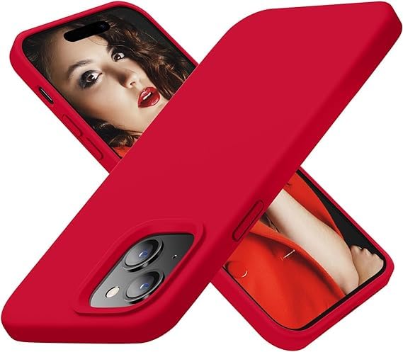 Image of Compatible with iPhone 15 Silicone Case, Slim Shockproof Protective Cover, Drop Protection and Camera Protection, MagSafe Compatible, Soft Microfiber Lining Inside (Red)
