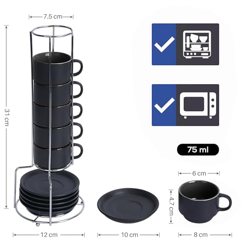 MIAMIO, 75 ml Espresso Cup Set including Saucers Coffee Mug Set of 6 - Image 3