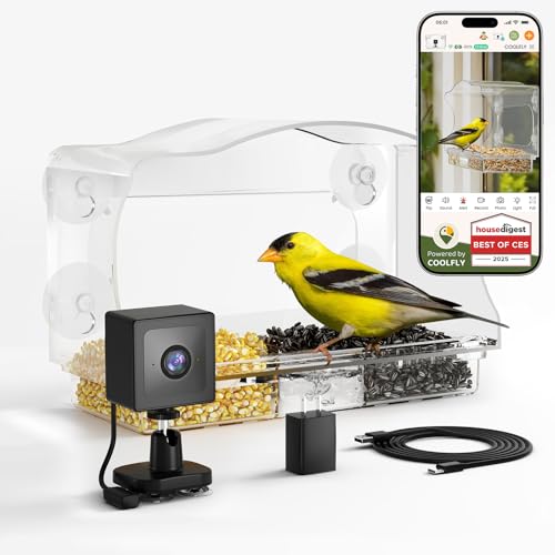 Freeseason Waterproof Smart Bird Feeder Camera with AI ID, 2K HD Glare-Free Video. All-Weather Outdoor Window Mount. Unique Christmas Gift for Elderly Parents, Birding Lovers & Gardeners