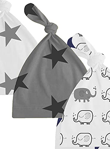 Image of A.T.U.N. (ALL THINGS UBER NICE) Unisex Kids Cotton Printed Knot Hats for Baby Boys and Girls (Pack of 3)