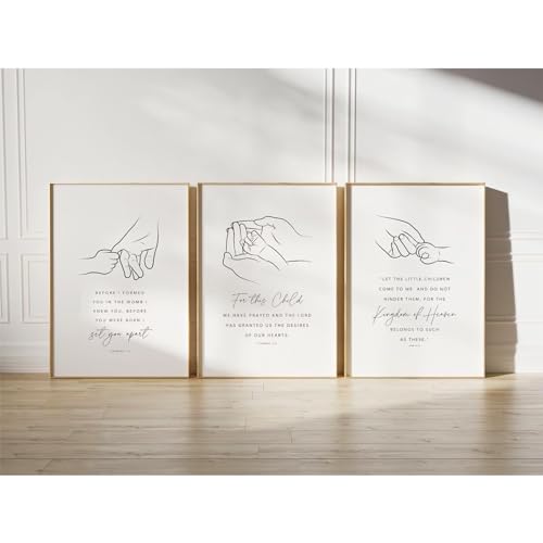 Image of Joocrise Nursery Scripture Wall Art Set of 3 Nursery Bible Verse Wall Decor Baby Christian Canvas Art Christian Artwork Bible Verse Poster for Kids Room 12x16 Inch Unframed