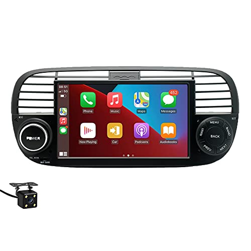 BOOMBOOST CarPlayer sans Fil Android Auto Stéréo de Voiture Android 7 Pouces 2 Din Écran Tactile Autoradio Support Bluetooth/FM/WiFi/GPS/Mirror Link Compatible pour Fiat 500+4LED Camera (Noir)