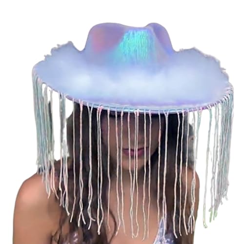 Dsgzkk Hat,Funny Party Hats Cowboy Hat for Womens Glitter Tassels Western Hat Cowboy Hat Furry Trims Cowboy Costume Dress Up Light Pink