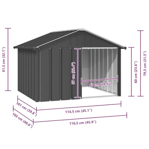 vidaXL Hundehütte Anthrazit 116,5x103x81,5cm Verzinkter Stahl Hundehaus Hütte