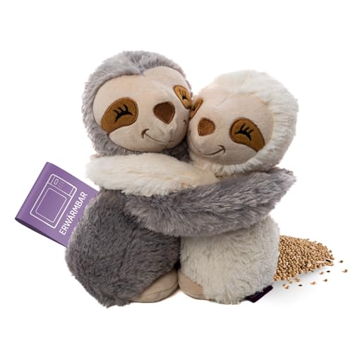 Habibi Premium Wärmekissen/Stofftier f. Kinder+Erwachsene – 1960 Hugys Faultier Mama (grau) + Kind (creme), Kuschelfreunde 2er Set, herausnehmbare...