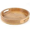 Rustic Wooden Serving Tray - Round Wood Decorative Tray Vintage Centerpiece Candle Holder Trays Farmhouse Ottoman Tray for Kitchen Countertop Home Decor for Coffee Table - 12 Inches