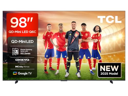 TCL 98Q6C 98' QD-Mini LED Smart TV, 4K HDR Premium 1000nits with Google TV (Dolby Vision IQ & Atmos, Matte HVA Panel, Onkyo 2.1 Sound System, Motion Clarity Pro, Hands-Free Voice Control)