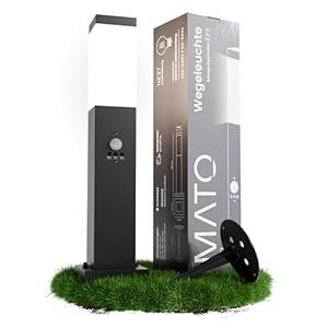 MATO Wegeleuchte mit Bewegungsmelder – inkl. Erdspieß, E27 Fassung, Höhe 50 cm – Outdoor Pollerleuchte aus Edelstahl IP44 – Wegleuchten Außen, Sockelleuchte, Standleuchte, Gehwegleuchten Außen