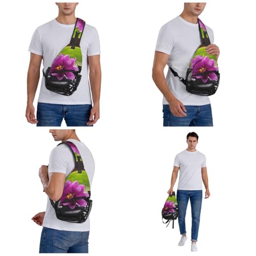 Bolso cruzado negro con flor púrpura para hombre y mujer miniatura 7