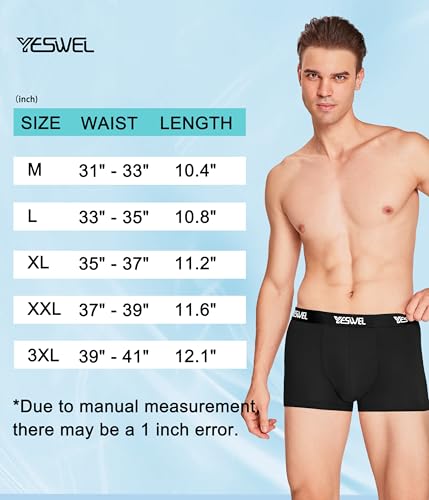 Yeswel Mens Boxers, Bamboo Boxer Shorts Multipack Of 4, Anti Chafing Underwear, Moisture Wicking Breathable Underpants, No Itchy Labels Pants Trunks (4X Black, M) - 6