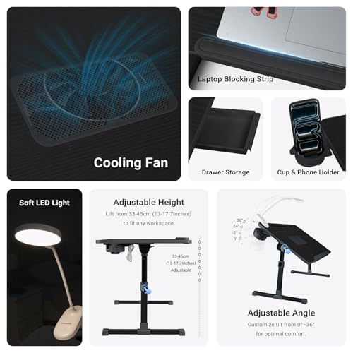 Image of iXTRA Adjustable Laptop Lap Desk with Cooling Fan USB Light for Adults