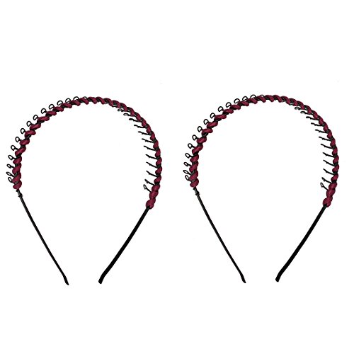 Uxcell 2 Piece Metal Teeth Lady Hair Hoop or Headband Ornament, Burgundy/Black, 0.06 Pound