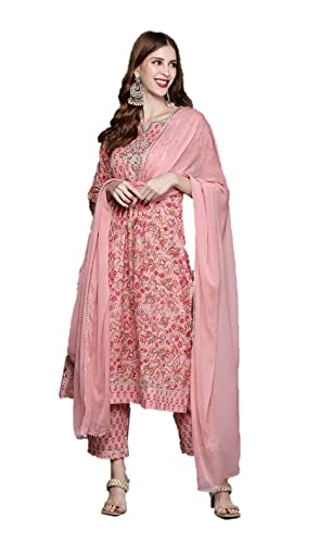 Parvdi Kurta-Set für Damen mit Dupatta, indischer Stil, Kurti Palazzo Hose, Set für Damen, Partykleidung, Pink, X-Large