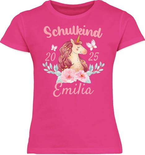 T-Shirt Mädchen - Einschulung - Schulkind Einhorn 2025-128 (7/8 Jahre) -...