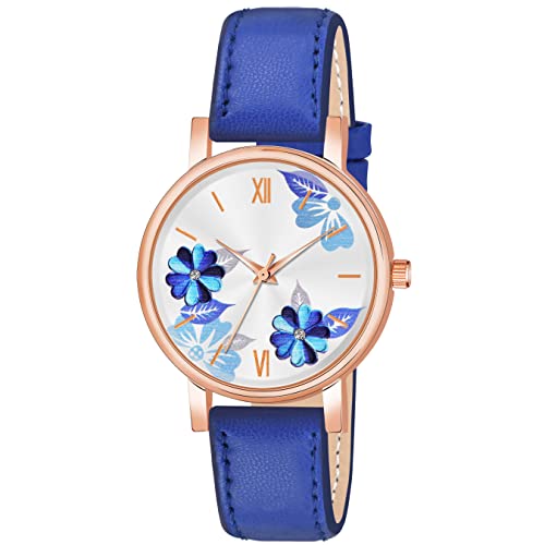Image of Multicolor Flower Dial Leather Strap Gifts for Women Formal Girl's and Women's Watch Women's Analog Combo Watch for Women (Pack of 4)