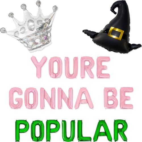 Image of You're Gonna Be Popular Balloon Banner for Witch Birthday Party Pink and Green Princess Witch Party Decorations