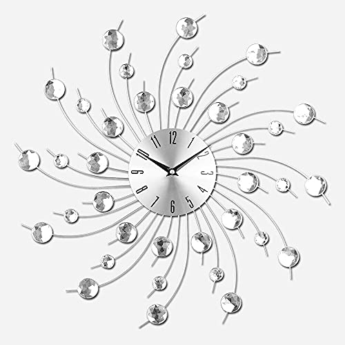 Beverly Hills Polo Club Small Silver Dial Wall Clock - for House Decor- Modern Crystal Design for Bedroom Office Kitchen Living Room - 3.5 Inch Dial - 13 Inch Total - Non Ticking