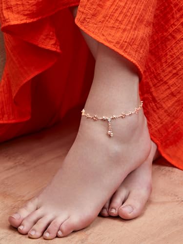 Image of MINUTIAE Fashion Anklet With Solitaire Crystal Diamonds Painjan Payal Leg Chain Foot Jewellery For Women and Girls