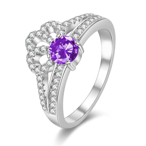 Women's Dainty Birthday Princess Ring Crown Design - Round Cubic Zirconia Tiara Promise Band - Special Occasion Tiara Statement Engagement Rings for Her2