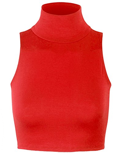 KOGMO Women's Lightweight Fitted Sleeveless Turtleneck Crop Top with Stretch