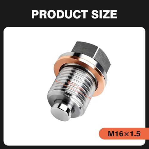 Image of M16 x 1.5 Magnetic Oil Drain Plug, Magnetic Stainless Steel Oil Pan Drain Nut Bolt with 5 PCS Copper Crush Washer Anti Leakage, Universal Leak-proof Replacement,Fits Most Cars, Motorcycles, Boats