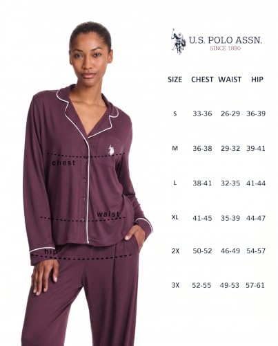 Image of U.S. POLO ASSN. Womens Lightweight Notch Collar Pajama Set | Classic Button Down Pajamas for Women with Long Sleeve Top and Pajama Pants