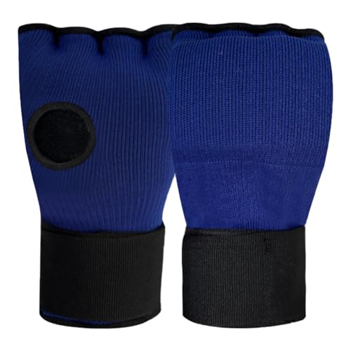 Almencla ジェルボクシングハンドラップインナーグローブクイックリストストラップソフトハーフフィンガーグローブエクササイズMMAムエタイスパーリングキックボクシング用, 青