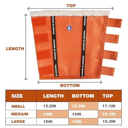 Image of Harrison Howard Loose-Fitting Horse Fly Boots UV-Protective, Breathable, Tear-Resistant Fine Mesh Leggins Stay-on Comfortable Fly Boots with Ultra-Soft Wool Trim (Set of 4) Vibrant Orange Pony (Small)