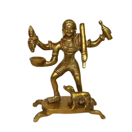 Idole Kaal Bhairava en laiton massif sculpté pour autel et décoration