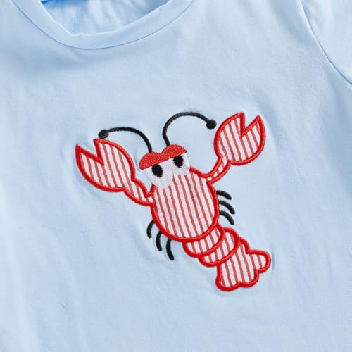 Image of Toddler Boy Summer Outfits Little Lobster Clothes Short Sleeve T-Shirts with Stripe Shorts 2Pcs Clothes Set (Crawfish Sky Blue, 5-6 Years)