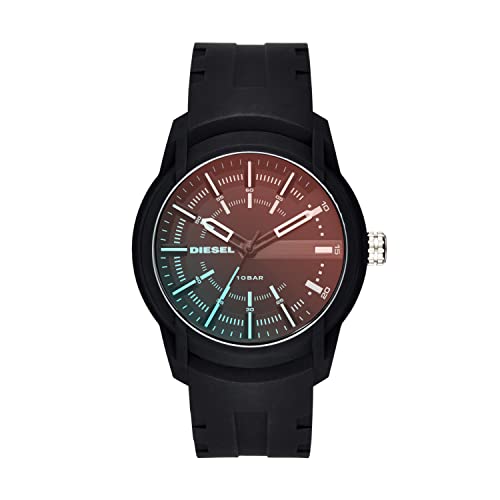 Diesel Men's 45mm Armbar Quartz Stainless Steel and Silicone Three-Hand Date Watch, Color: Black Iridescent (Model: DZ1819)