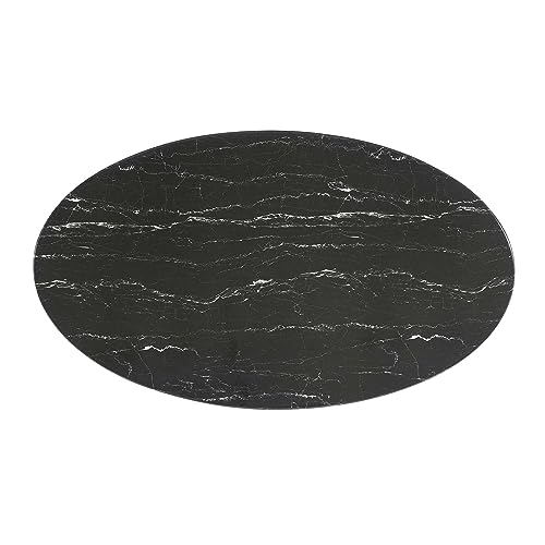 Image of Modway Lippa Oval 54 inch Artificial Marble Mid-Century Modern Dining Table in White Black