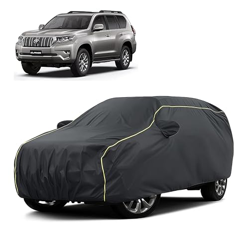 Image of Sulfar 100% Water Resistant Car Body Cover Compatible with Mirror for Toyota Land Cruiser (Triple Stitched, Full Bottom Elastic, Dark Grey Taffeta with Yellow Piping)