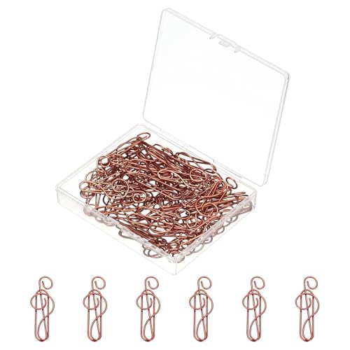 PATIKIL 50pcs Paper Clip, Musical Style Paper Clip Small Cute Rust-Proof Metal Strong Durable Bulk for Office Home, 40mm, Rose Gold