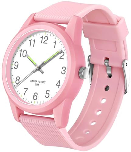 SOCICO Kids Analog Watches for Boys Girls 50M Waterproof Watches Learning Time Children Watch Easy to Read for Ages 3-12 Kids Birthday, Christmas Day, Children's Day Gifts (Light Pink)