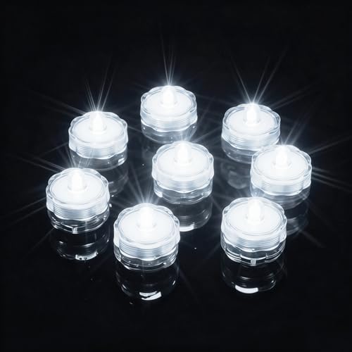 AMFUN Tauchbare LED-Lichter, 12 Stück Flammenlose LED Kerzen Teelichter, Wasserdichte Lichter kleines LED Dekolichter, Mini Unterwasser...