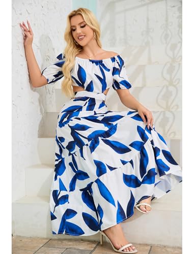 Image of oyyniis Women High Waist Floral Print Large Hem Long Dress Robe Female Clothes 2024 Chic Sexy Off The Shoulder Maxi Dresses